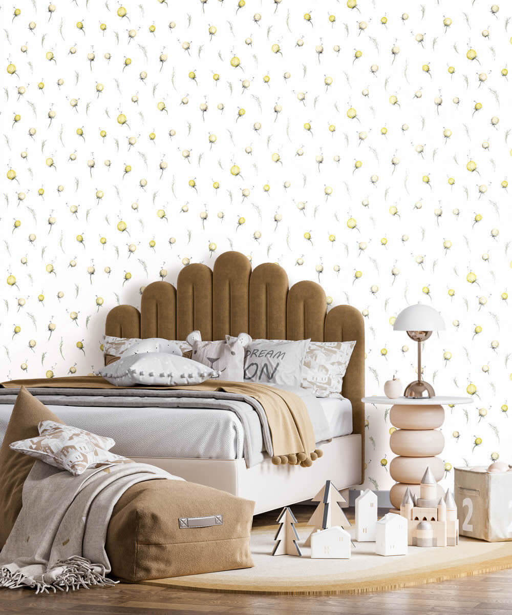 Floral non-woven wallpaper nature dandelion delicate yellow Hohenberger 27559-HTM