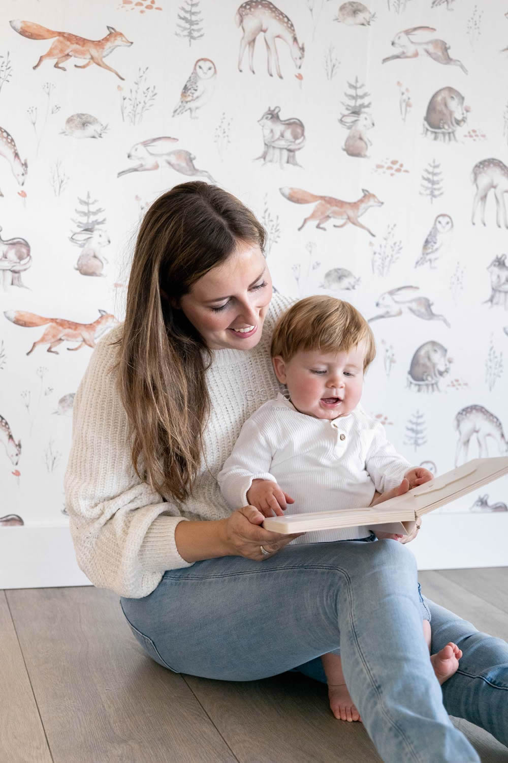 Waldtiere Tapete Aquarell Fuchs Reh Hase Natur pastell 139399