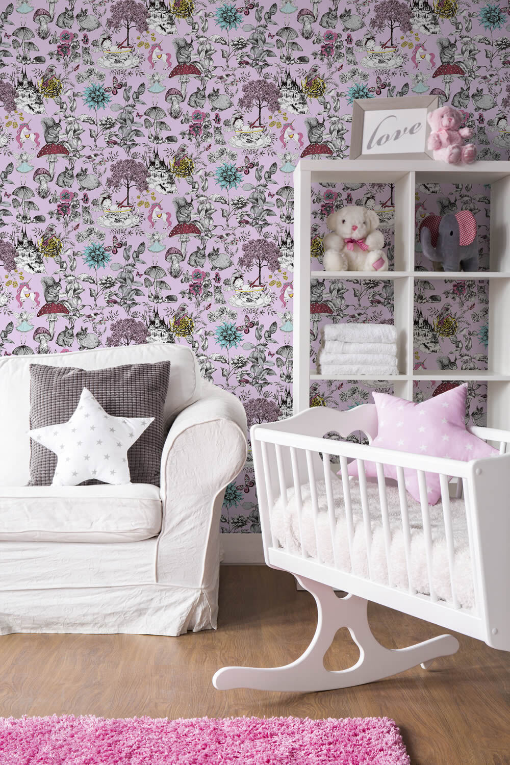 flowers and trees pink non-woven wallpaper Little Love AS Creation 381203