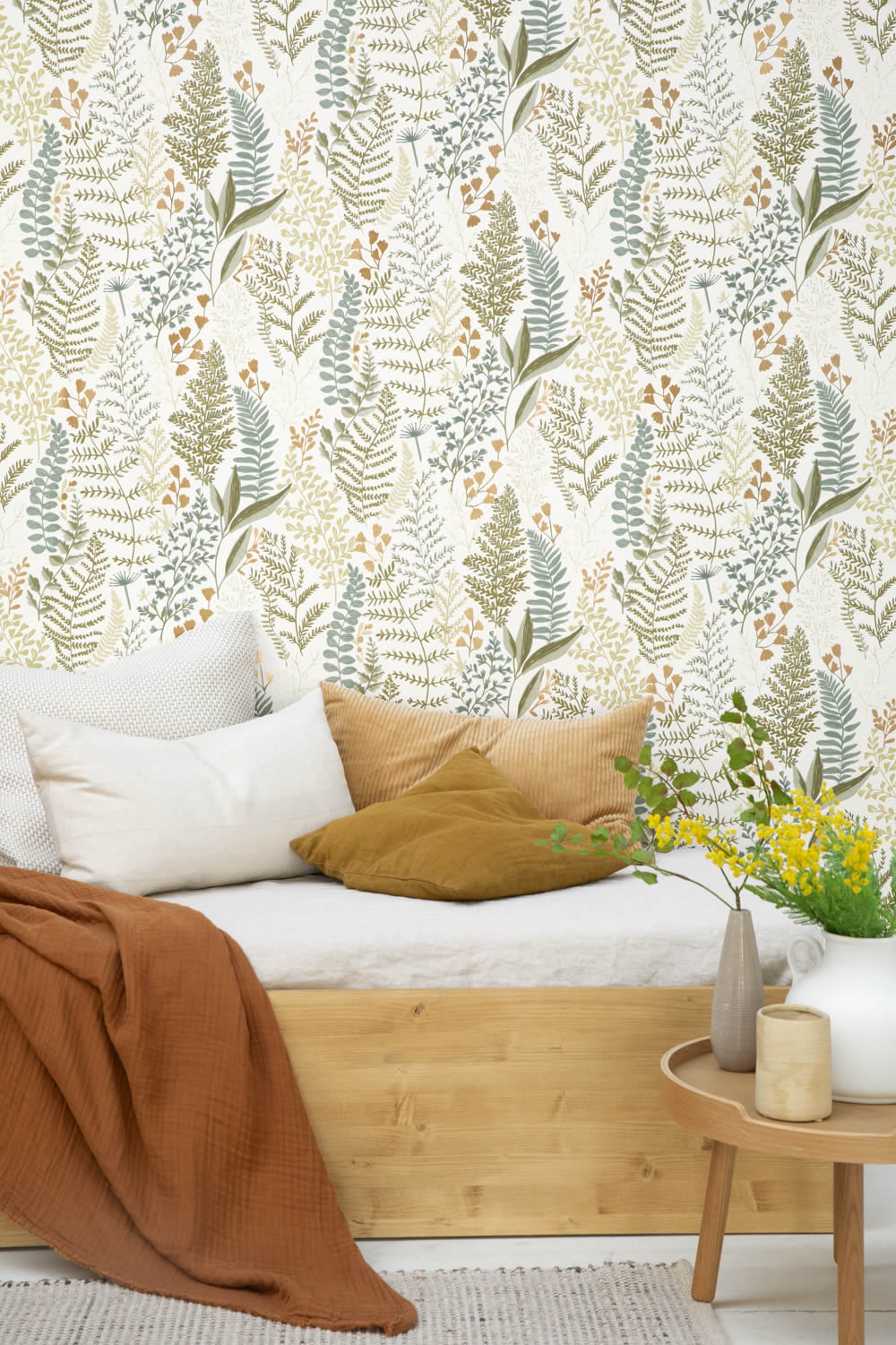 White wallpaper leaves Caselio - La Foret Texdecor FRT102927019-36-FRT102927019.1M