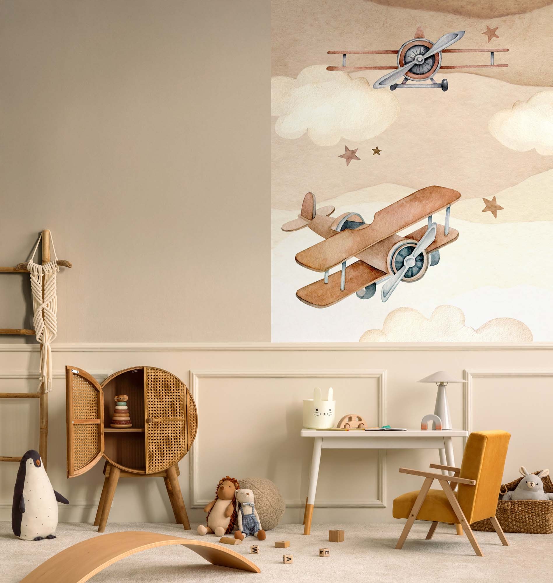 Propellerflugzeug Wandbild Himmeltapete auf Vlies 3 Bahnen