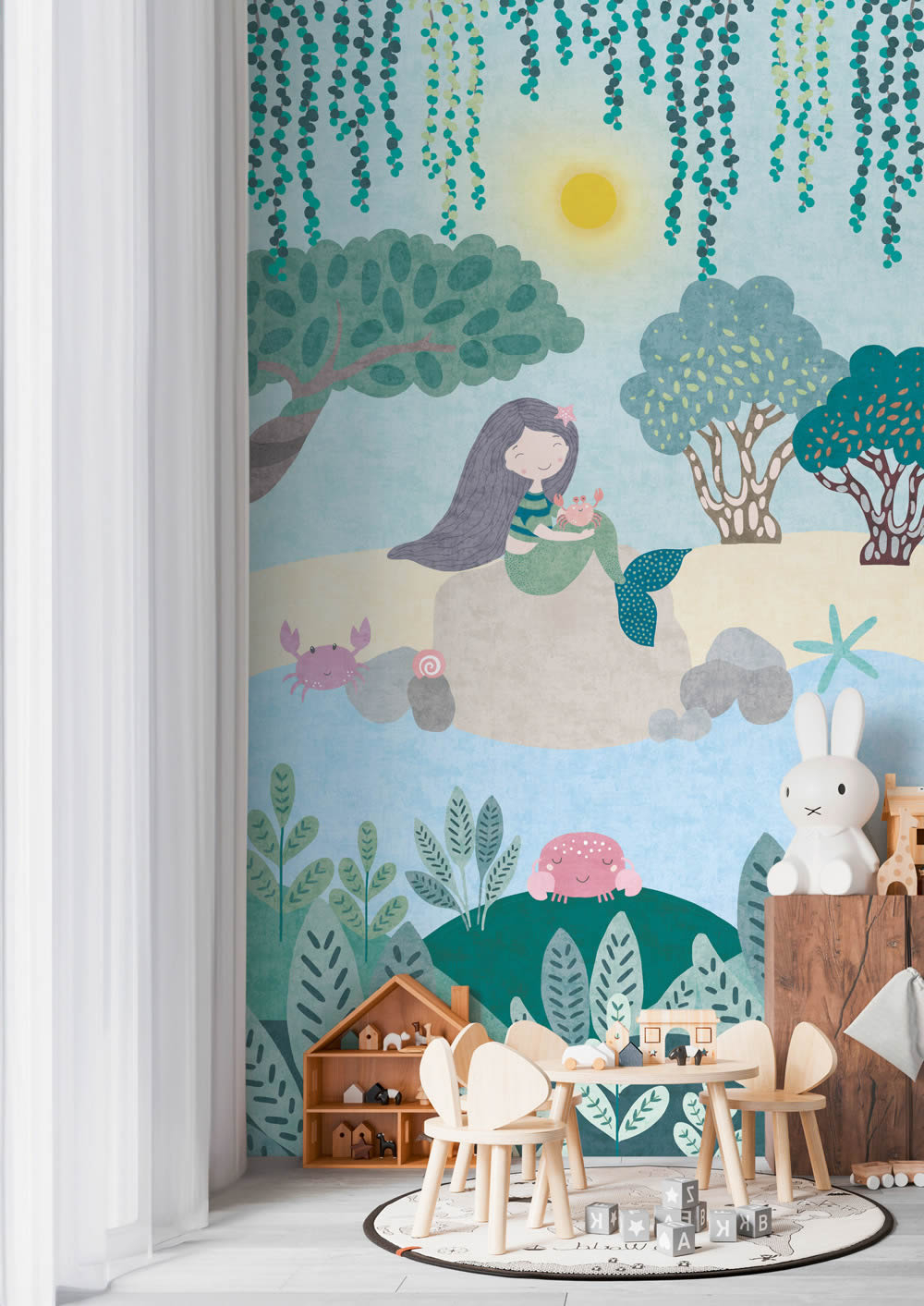 Wandbild Vlies Meerjungfrau Lanschaft am Meer farbenfroh 770671-8-770671