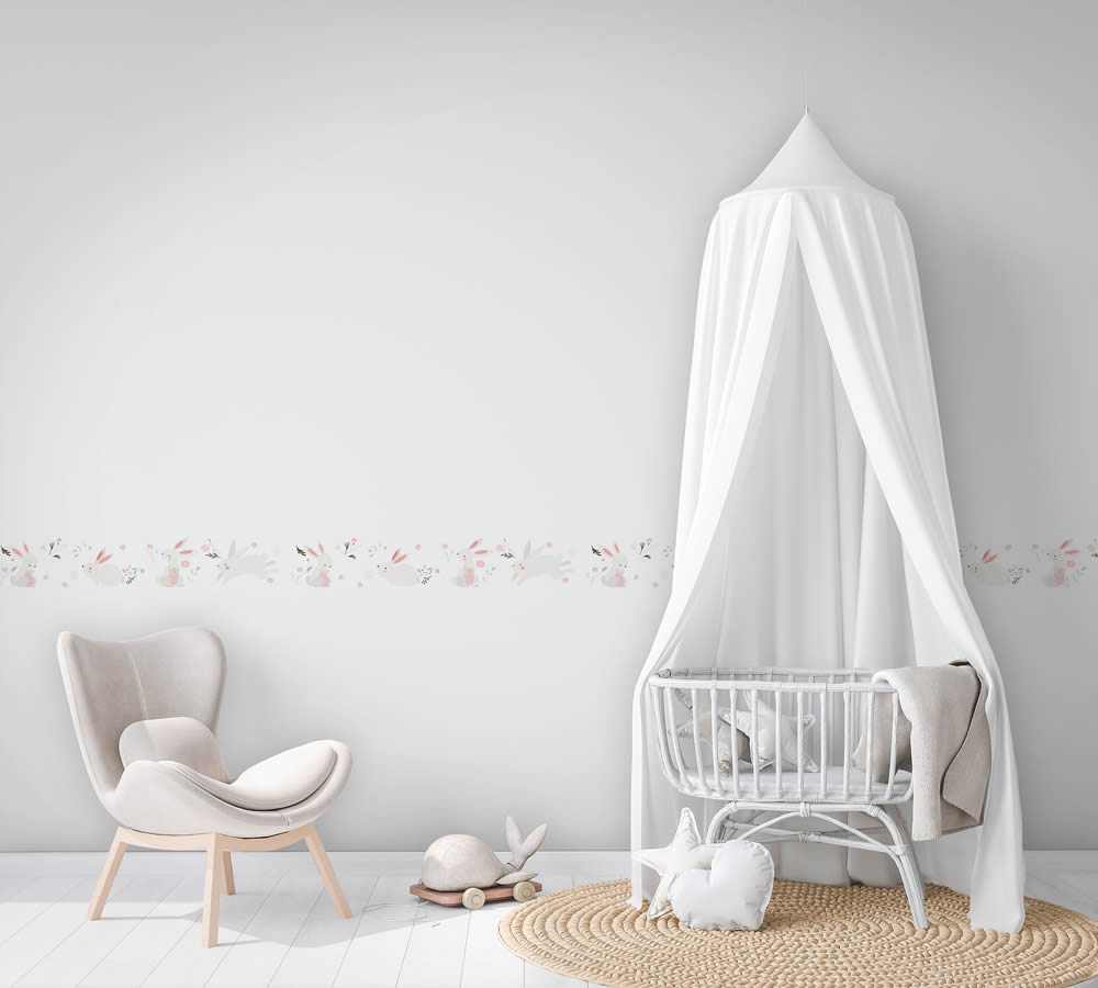Springende Hasen Weiß und rosa Borte Kids Walls Marburg 45861