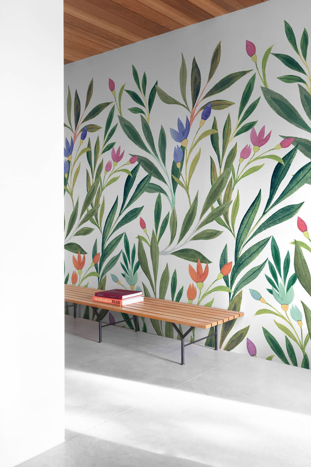 Wandbild 1,59 x 2,80 m Blumenranken Blätter blattgrün weiß A72801