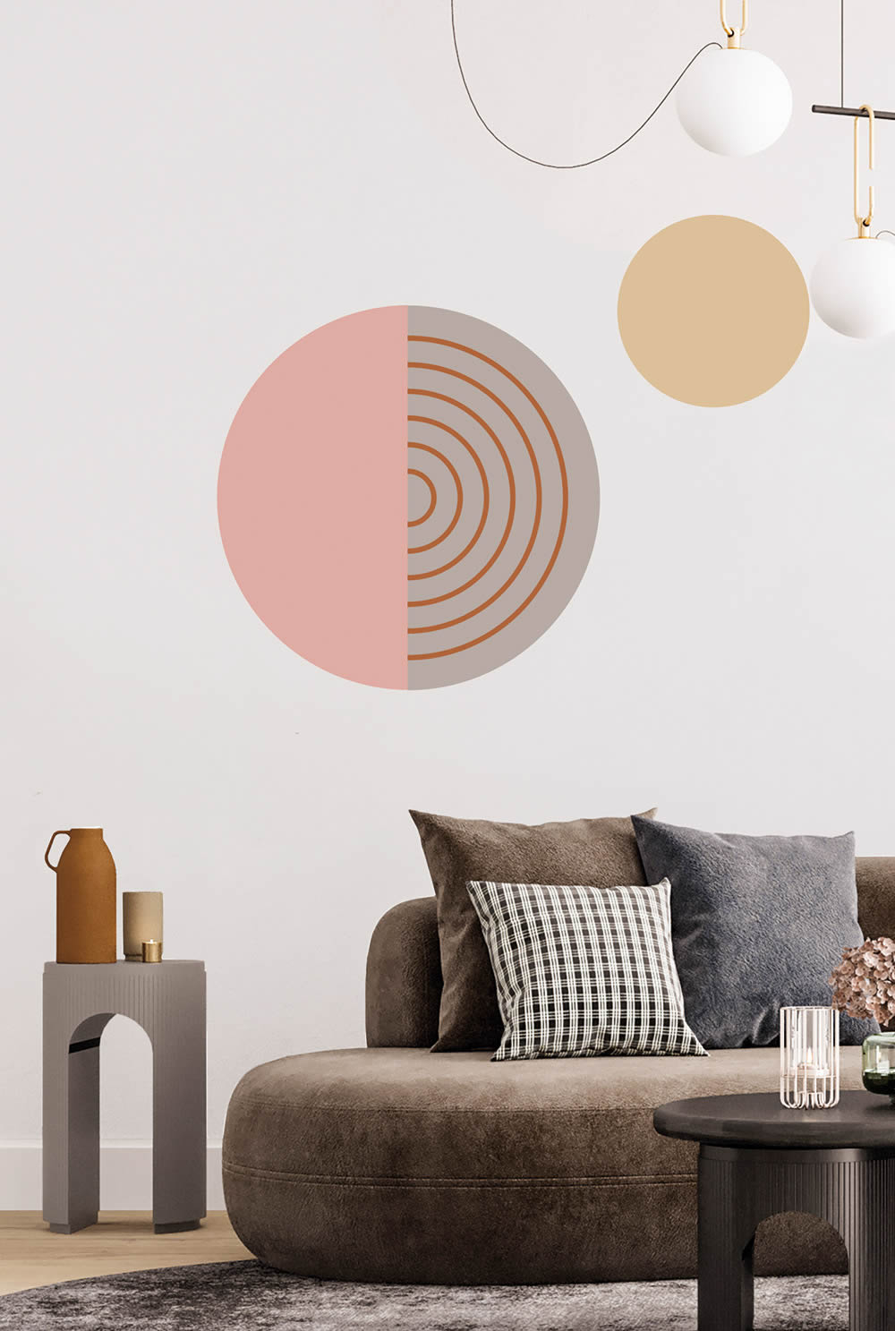 Wandbild 3-teilig moderne Kreise Halbkreise vorgekleistert