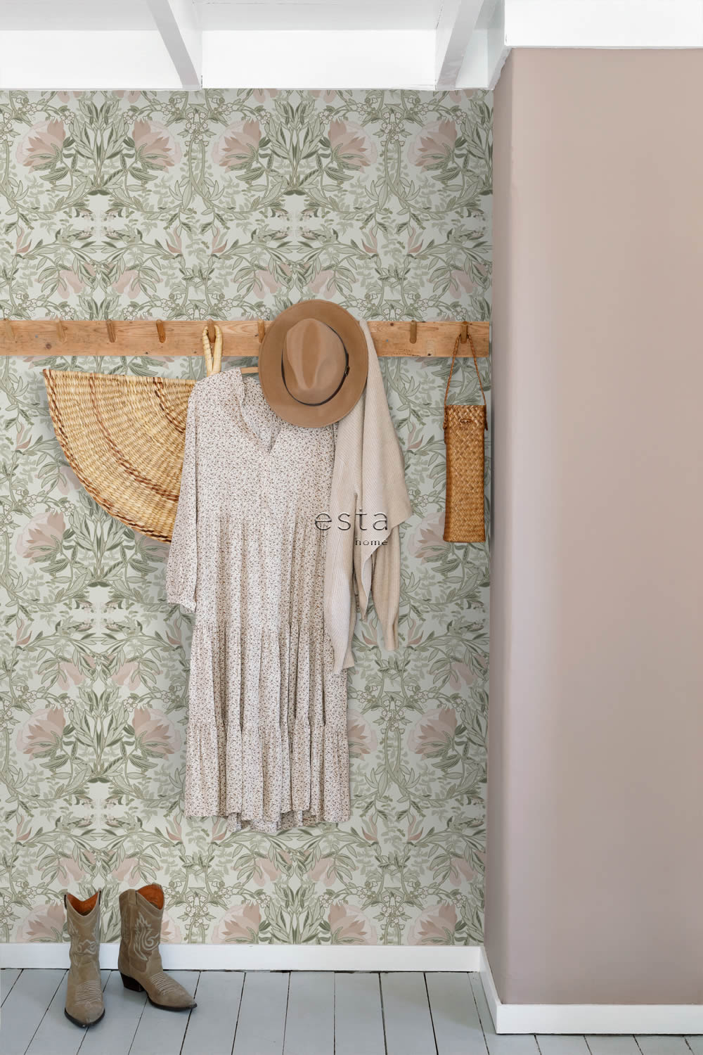 Tapete Jugendstil Blumen große Blüten beige Vlies 139418