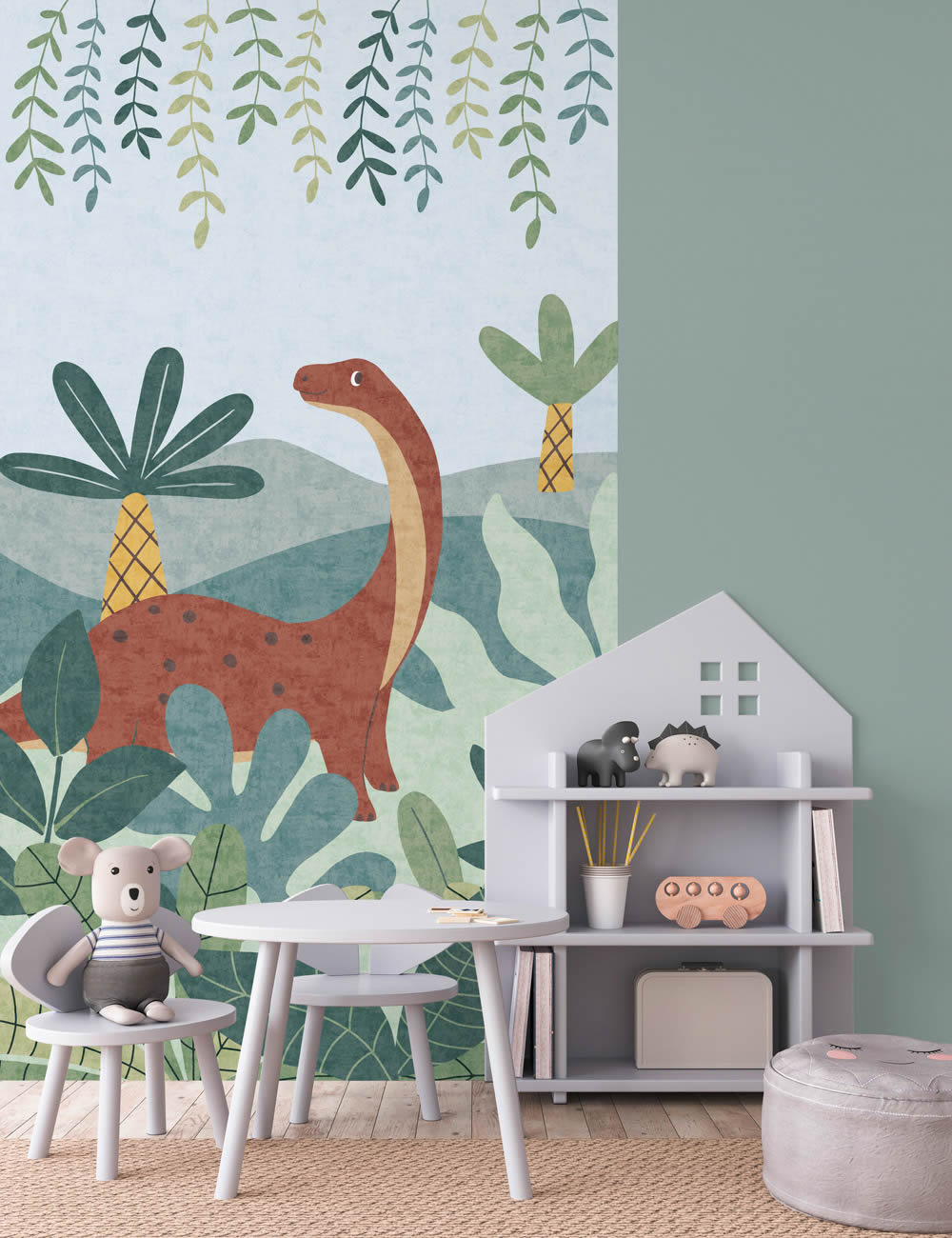 Wandbild Landschaft Dinosaurier Urzeittapete farbenfroh 770621-8-770621