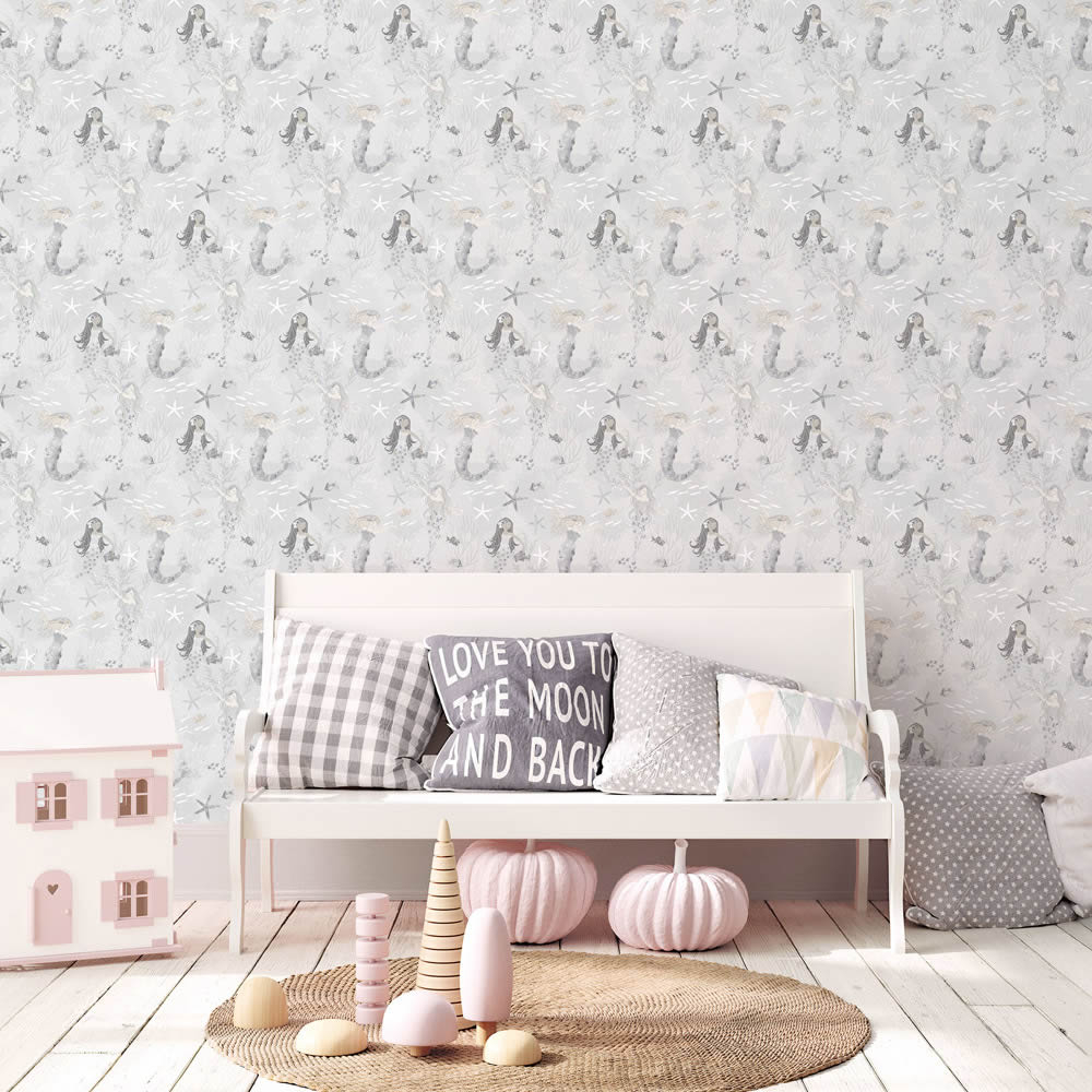 sea grass and mermaids gray non-woven wallpaper Tiny Tots 2 Essener G78389-28-G78389.1M