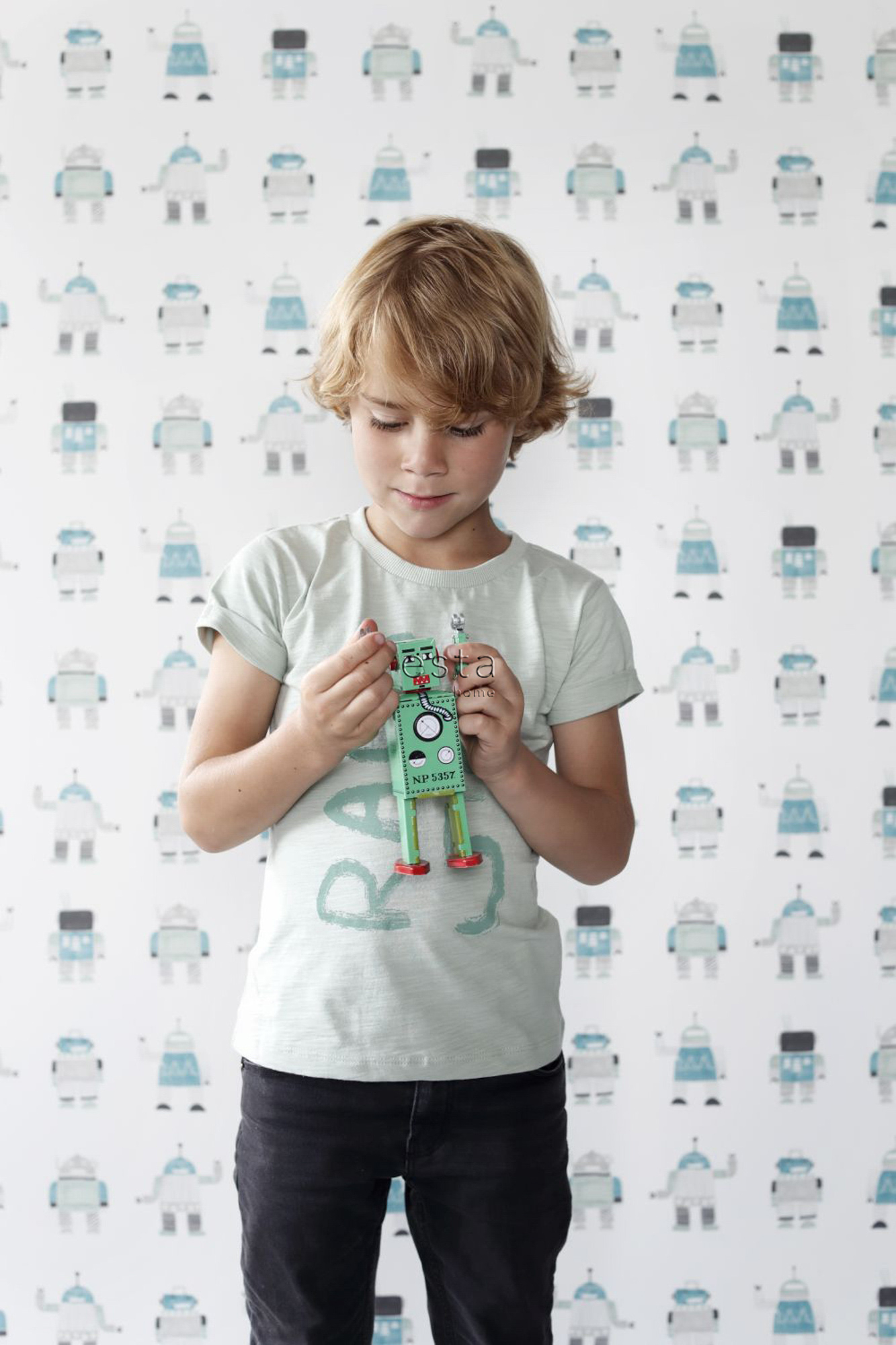 Roboter Tapete mintgrün blau Vlies 138938