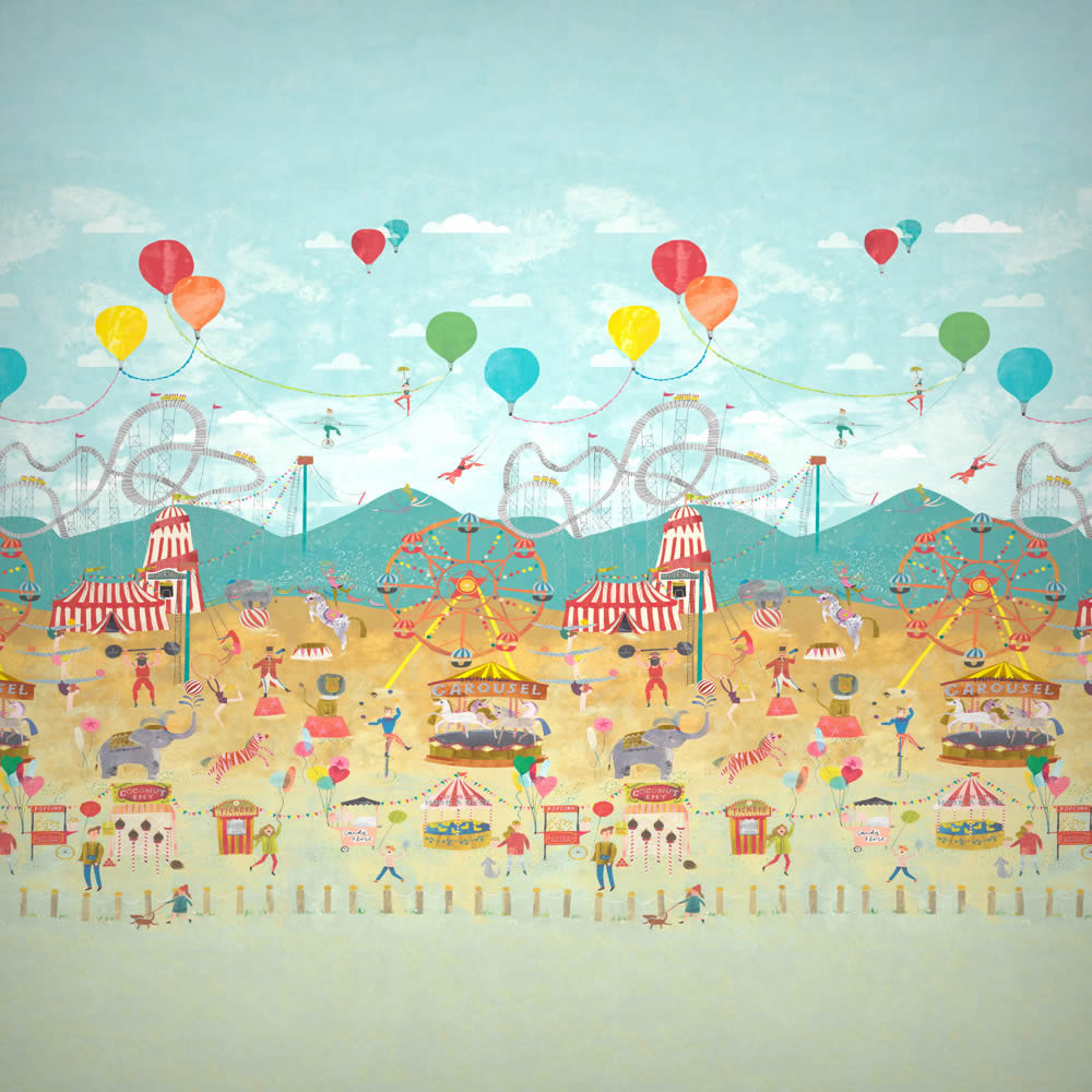 Wandbild Kirmes Zirkus Freizeitpark Achterbahn Tiere bunt HLTF112647