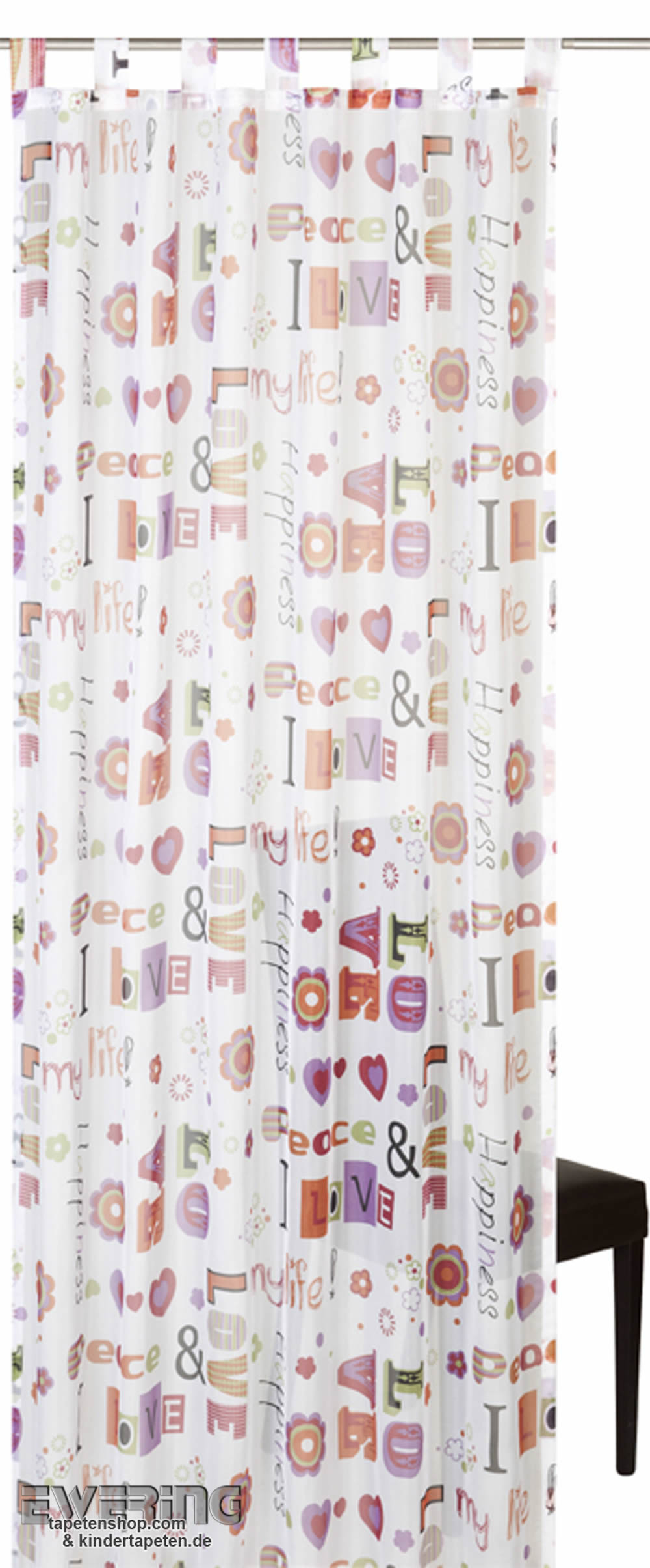 Hippie Weiß Fertigdeko Gardine Bunt