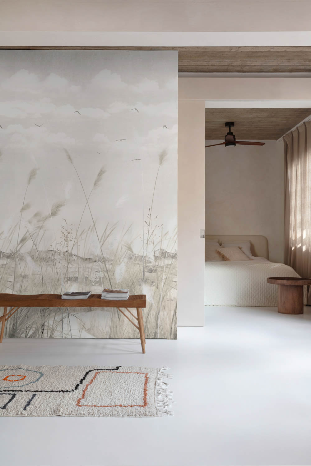 Wandbild 1,59 x 2,80 m Strandmotiv Dünen Meer hellgrau beige 202701