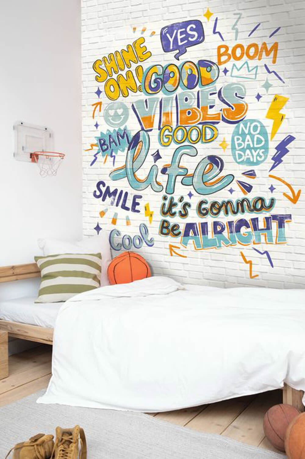 Wandbild M Graffitimuster Good vibes Good life Steine gelb blau PMW104786903