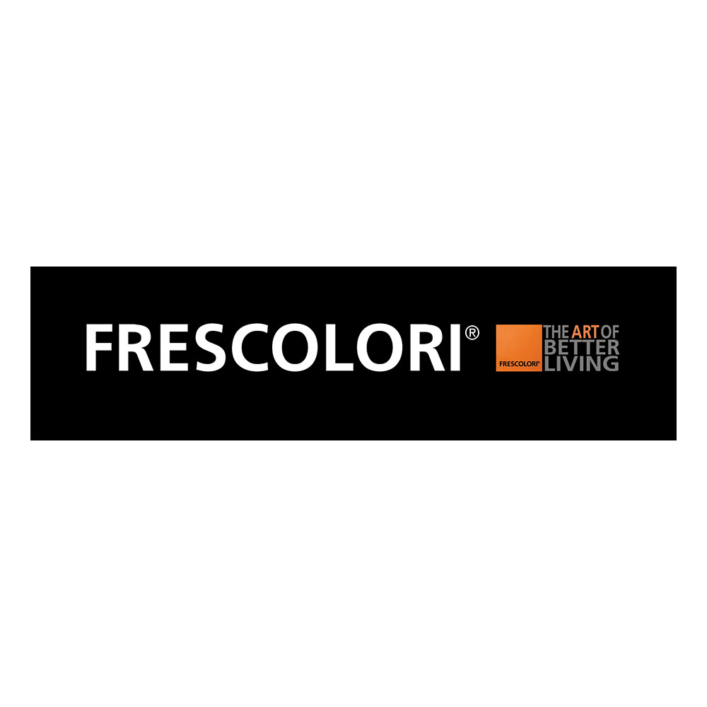 Frescolori Logo mit dem Slogan The Art of Better Living auf schwarzem Hintergrund, symbolisiert hochwertige Oberflächengestaltung