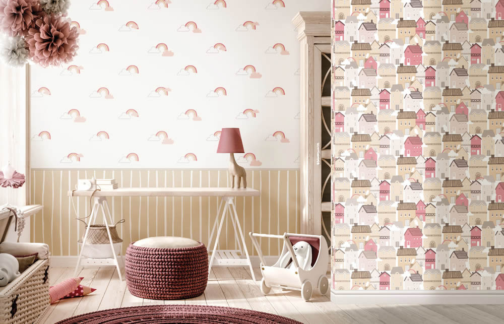 Little clouds white and pink wallpaper Mondobaby Rasch Textil 113033-23-113033.1M