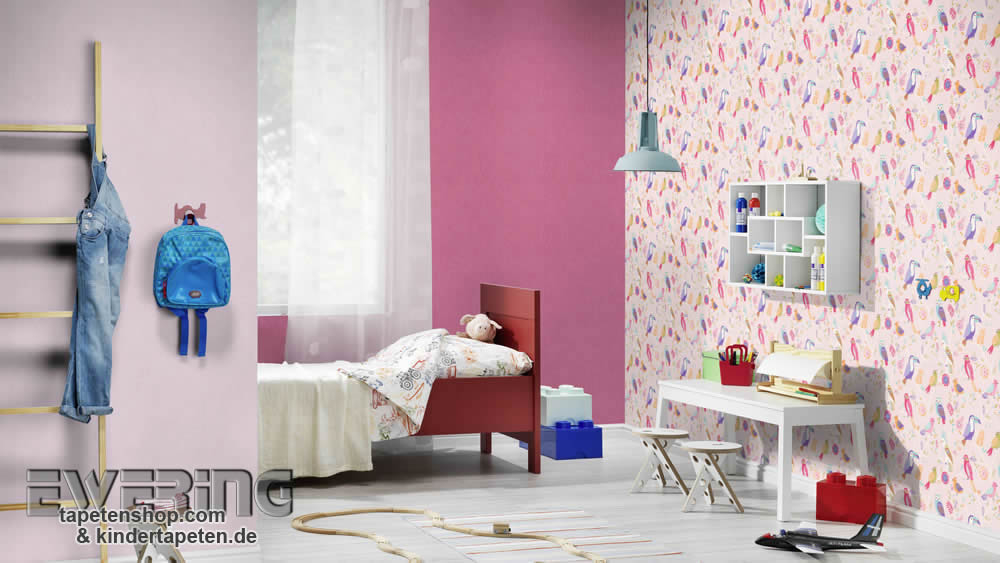 SALE wenige Rollen Rosa-Pink Papier-Tapete Mädchen