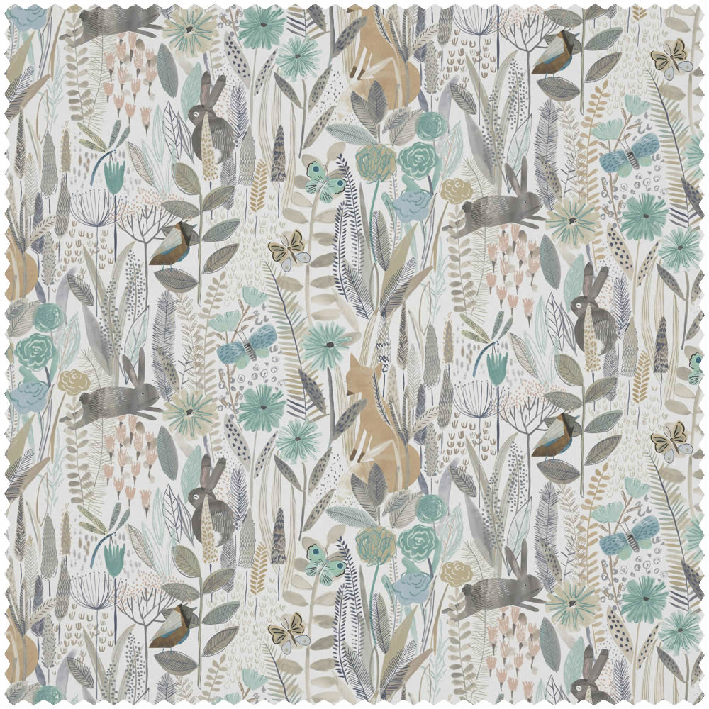 Stoff Tiere Fuchs Eule Hase Blumenweise grau beige HLTF120939