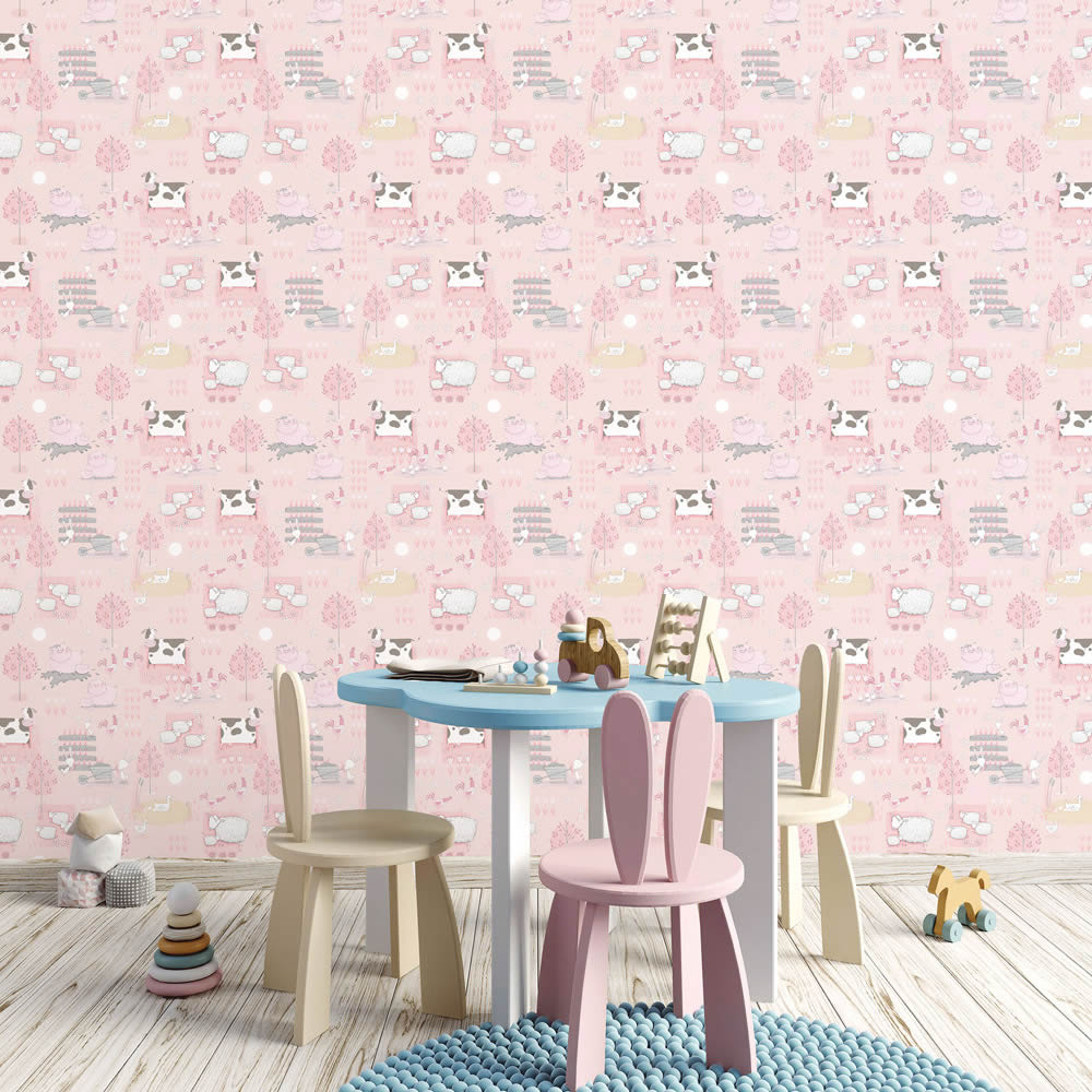meadows and trees non-woven wallpaper pink Tiny Tots 2 Essener G78376-28-G78376.1M