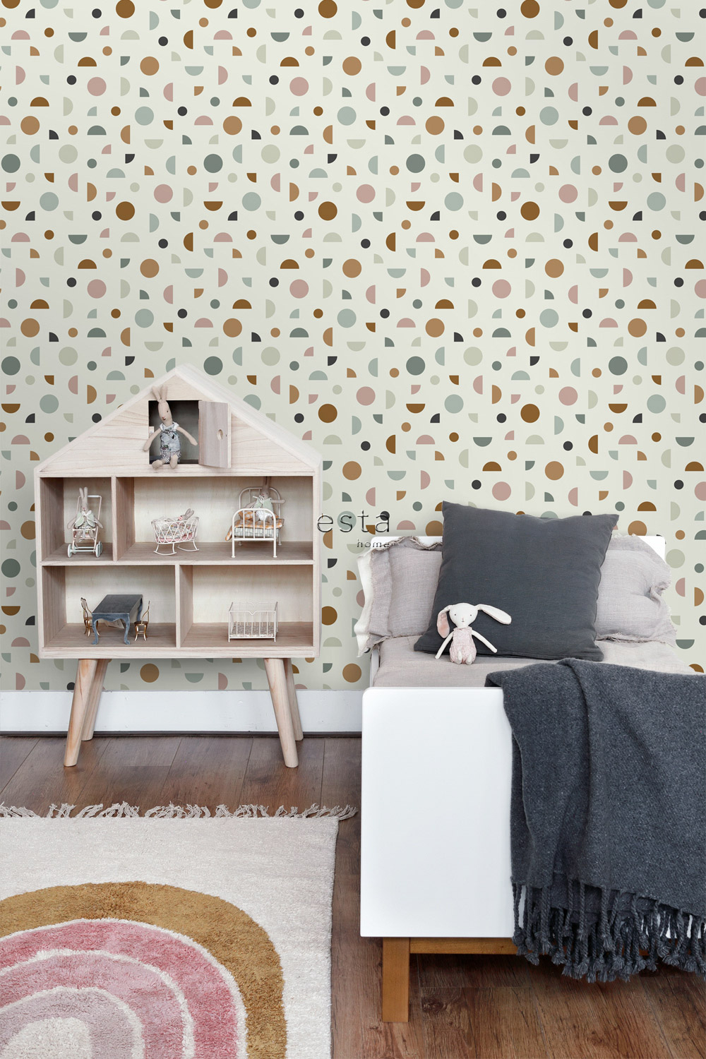 Grafiktapete bunte Formen Kreise Halbkreise Vlies beige 139277