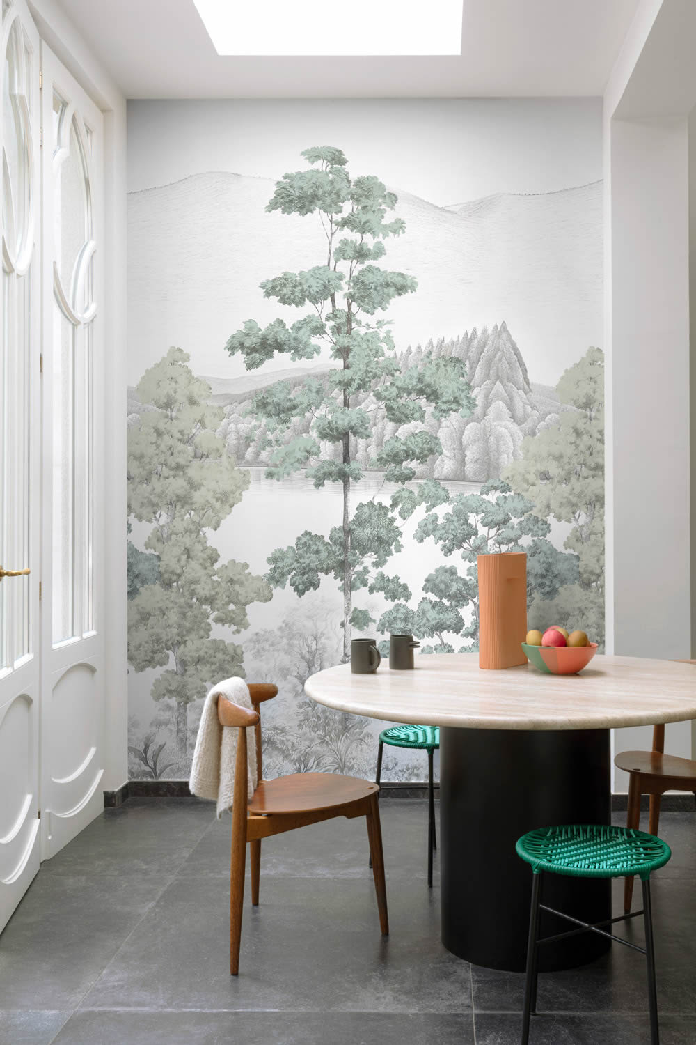 Wandbild 1,59 x 2,80 m Landschaft Wald verwaschen grau weiß A73701