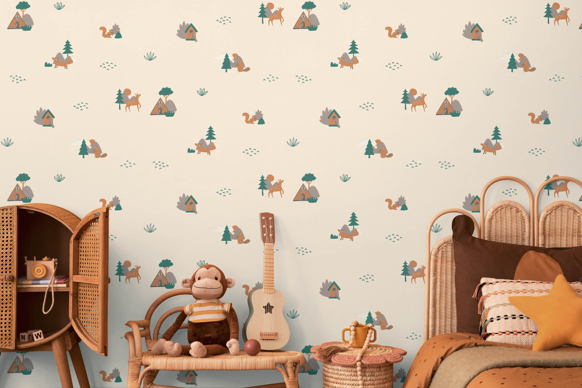 Waldtapete Waldtiere Fuchs Eichhörnchen creme 792581
