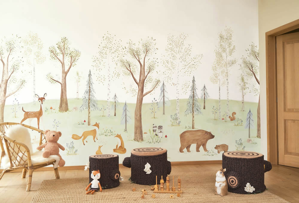 Foxes, Bears Deer Pastel Colors Mural Casadeco - Once upon a time OUAT88547610-36-OUAT88547610