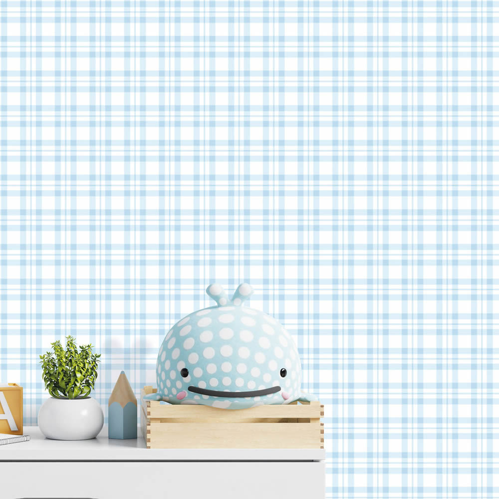Checkered pattern non-woven wallpaper blue and white Tiny Tots 2 Essener G78395-28-G78395.1M