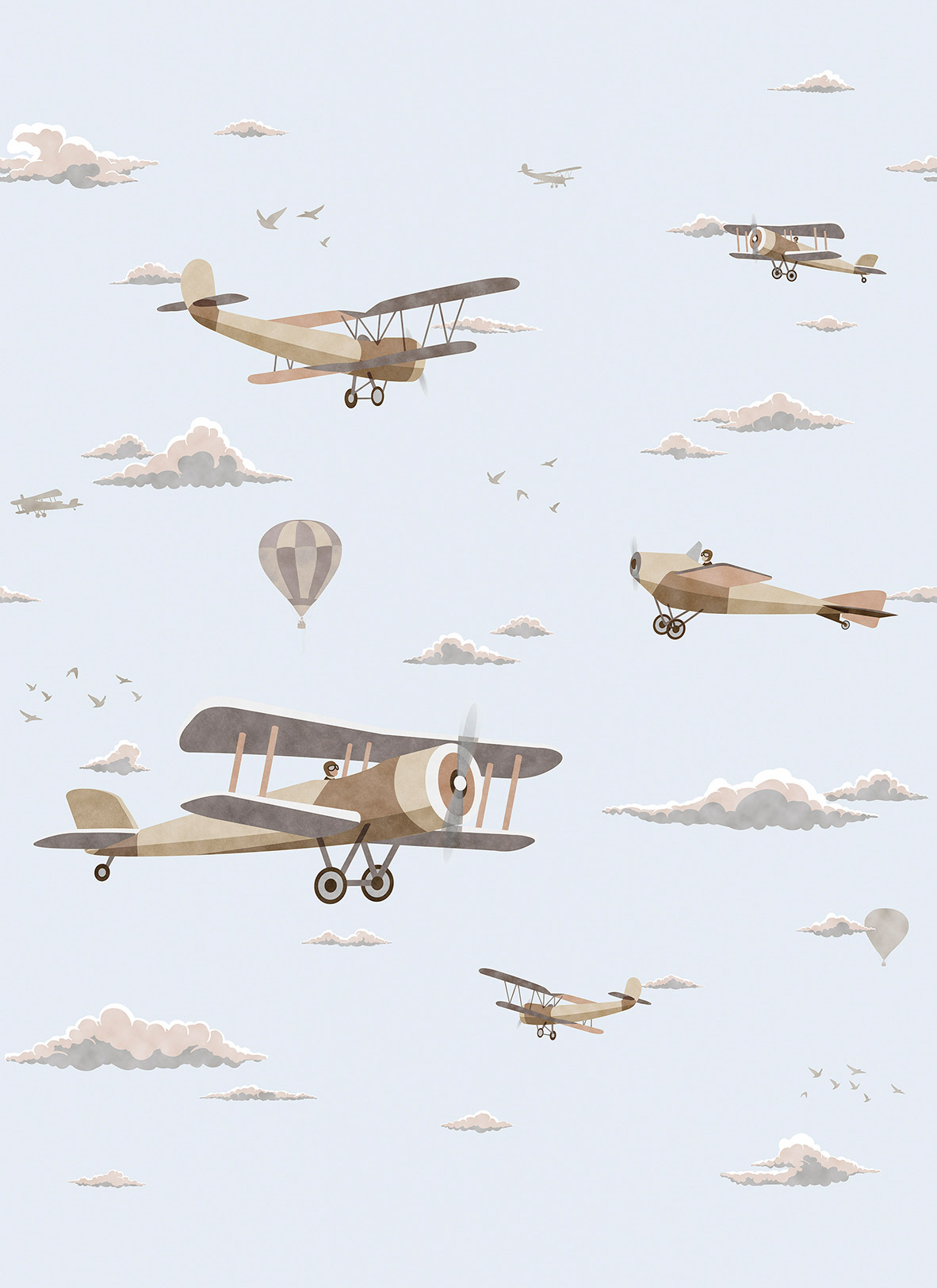 Flugzeug Wandbild Doppeldecker Wolkenhimmel blau Prägevlies
