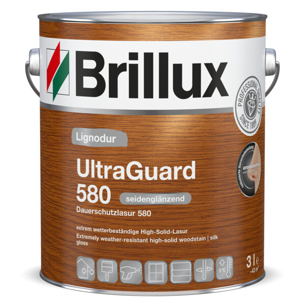 Brillux Lignodur UltraGuard 580 /Dauerschutzlasur 580 seidenglänzend 09.LA.03 1410 eiche | 3 ltr.-0-058000031410M