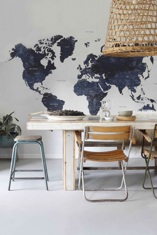 World Map White Blue photo wallpaper-23-158853