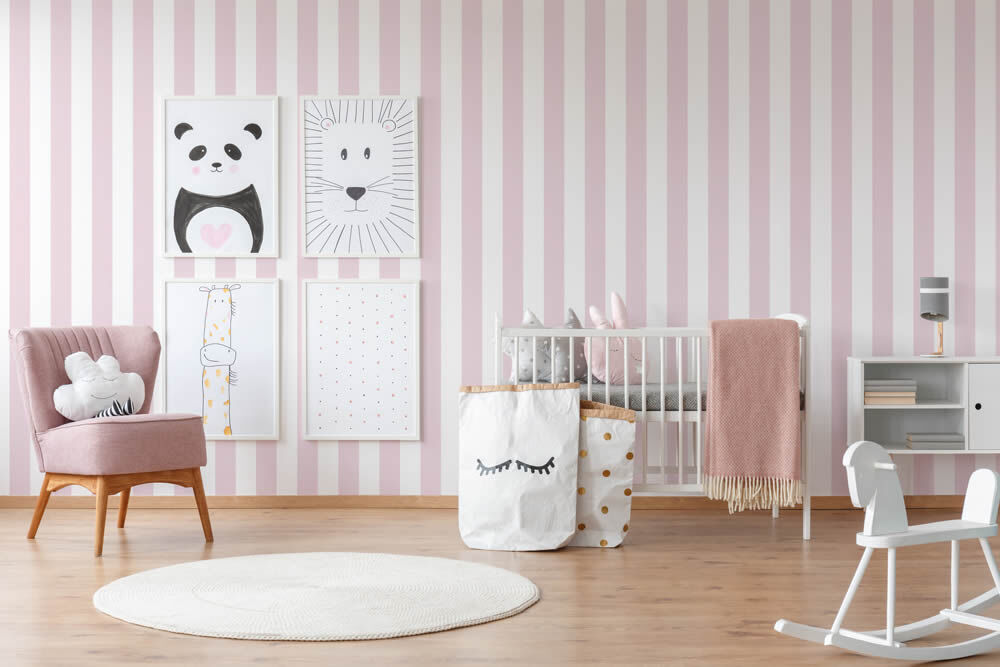 white and pink non-woven wallpaper stripes Little Love AS Creation 381482