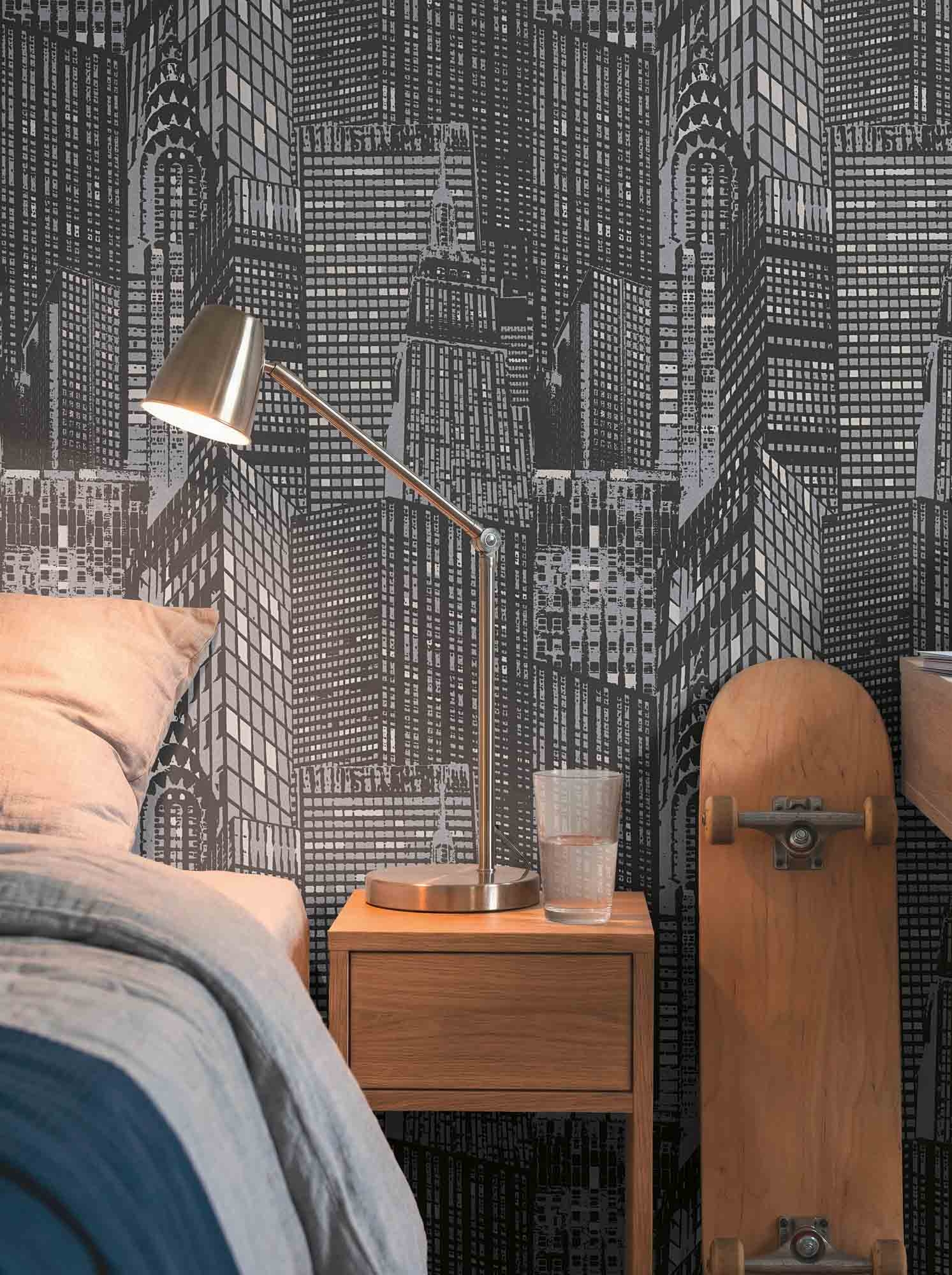 Tapete Skyline Tapete Hochhäuser Leuchteffekt im Dunkeln schwarz 252845