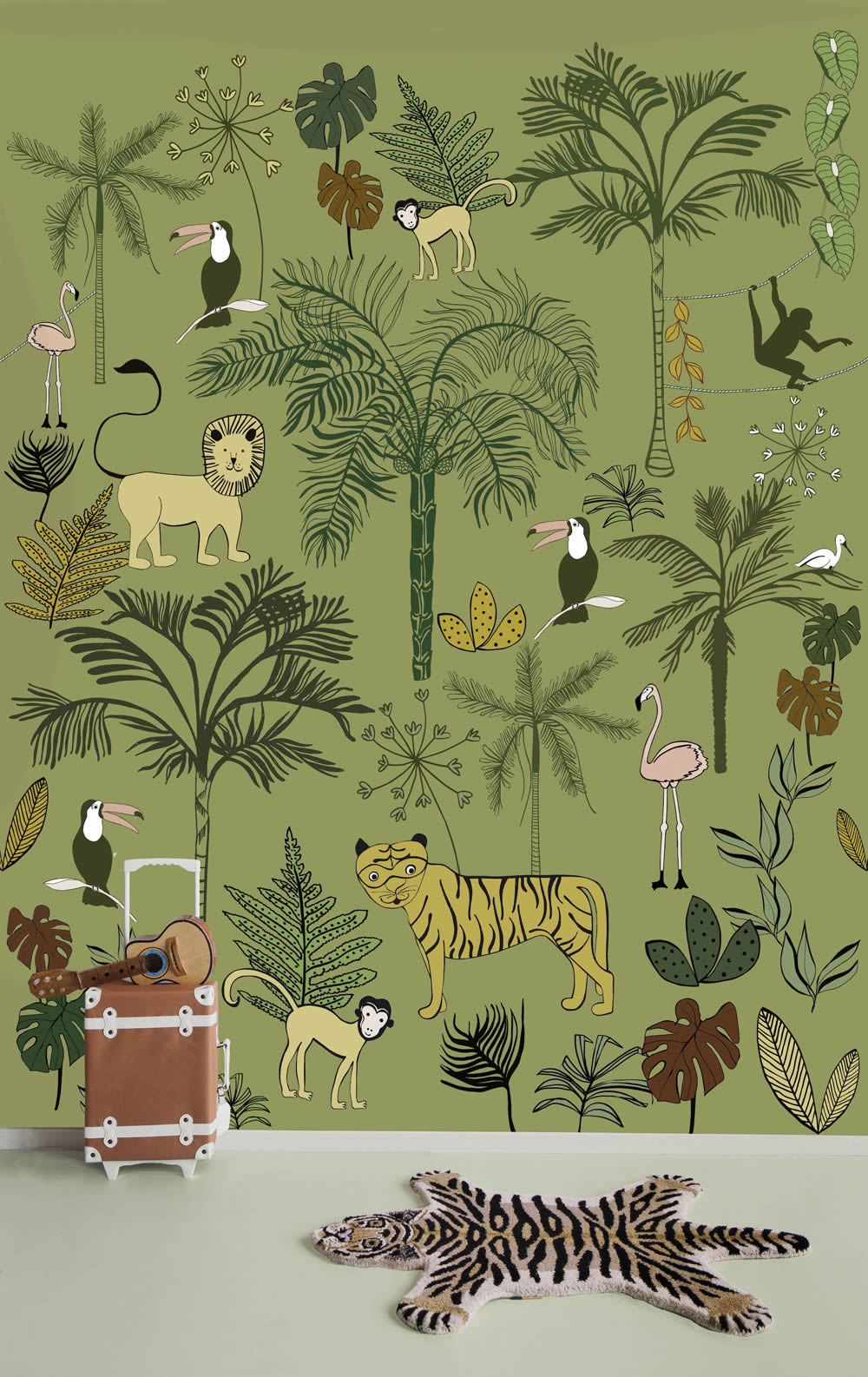 Wandbild Jungle wilde Tiere Palmen Grün 842142