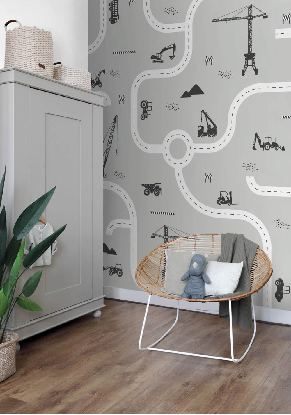 Baustelle Mintgrün und dunkelblau Wandbild Woodland Rasch Textil 159058