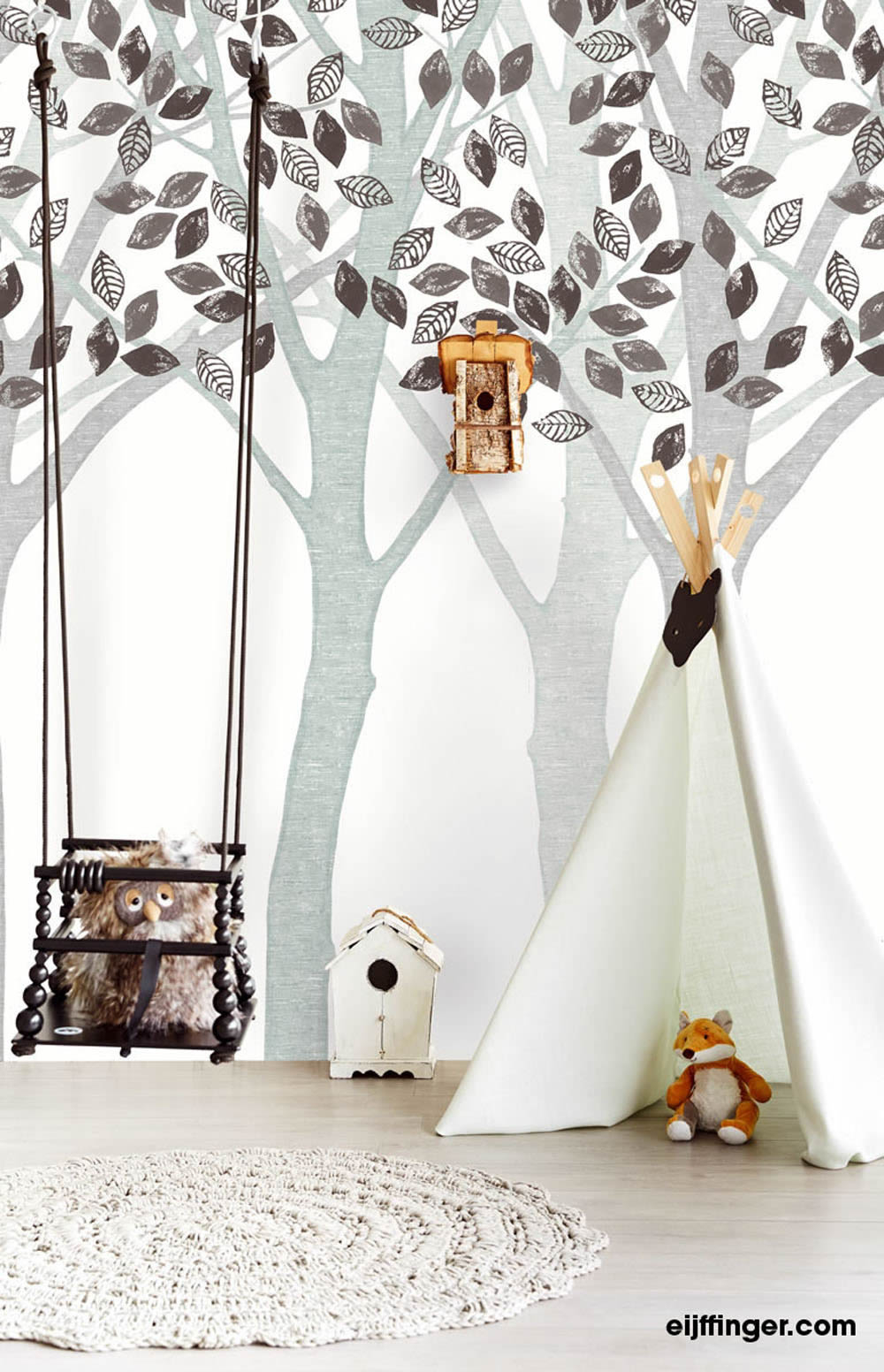 Grey mural trees non-woven-55-364132