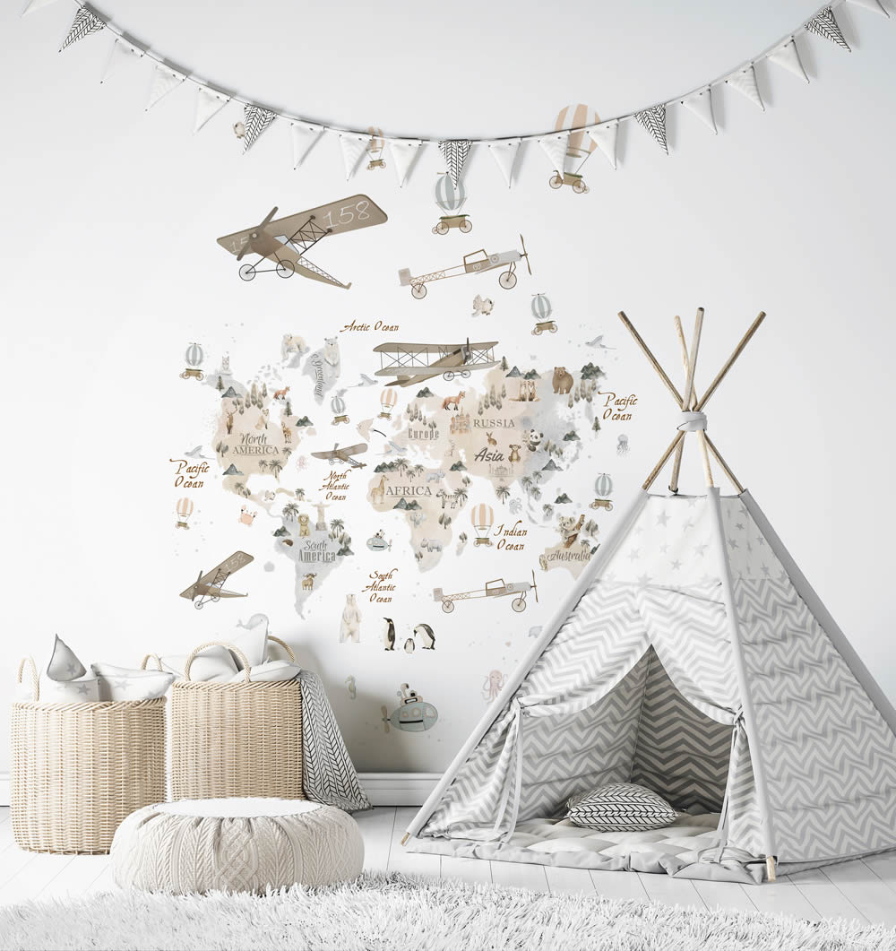 Kontinenten Karte Wandbild weiß und cream Kids Walls Marburg 45858