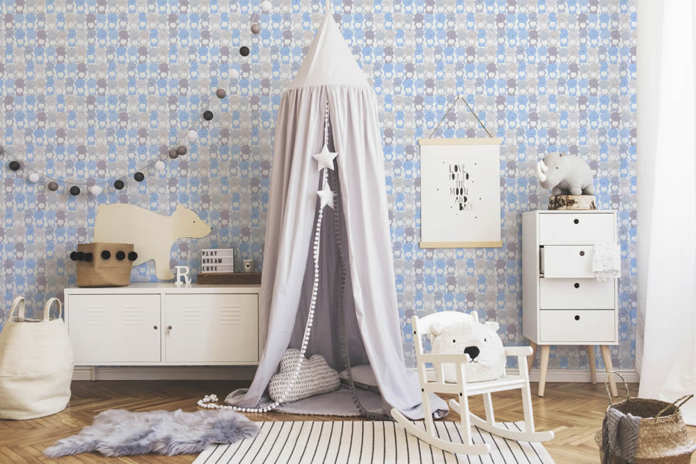 Blue, gray and purple non-woven wallpaper animal motifs Little Love AS Creation 381291-8-381291.1M