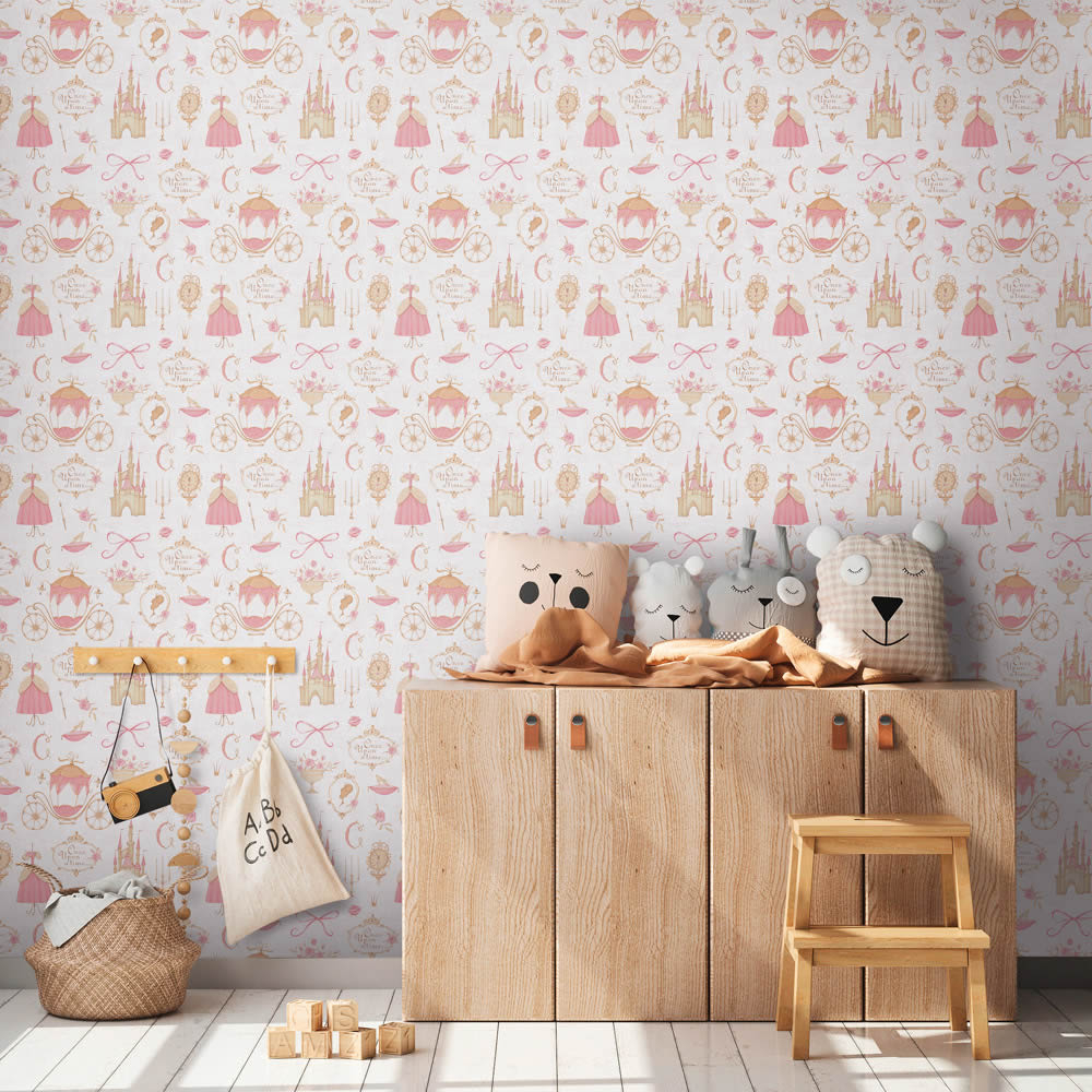 Vliestapete Märchen Schloss Kutsche beige rosa creme 771301-8-771301