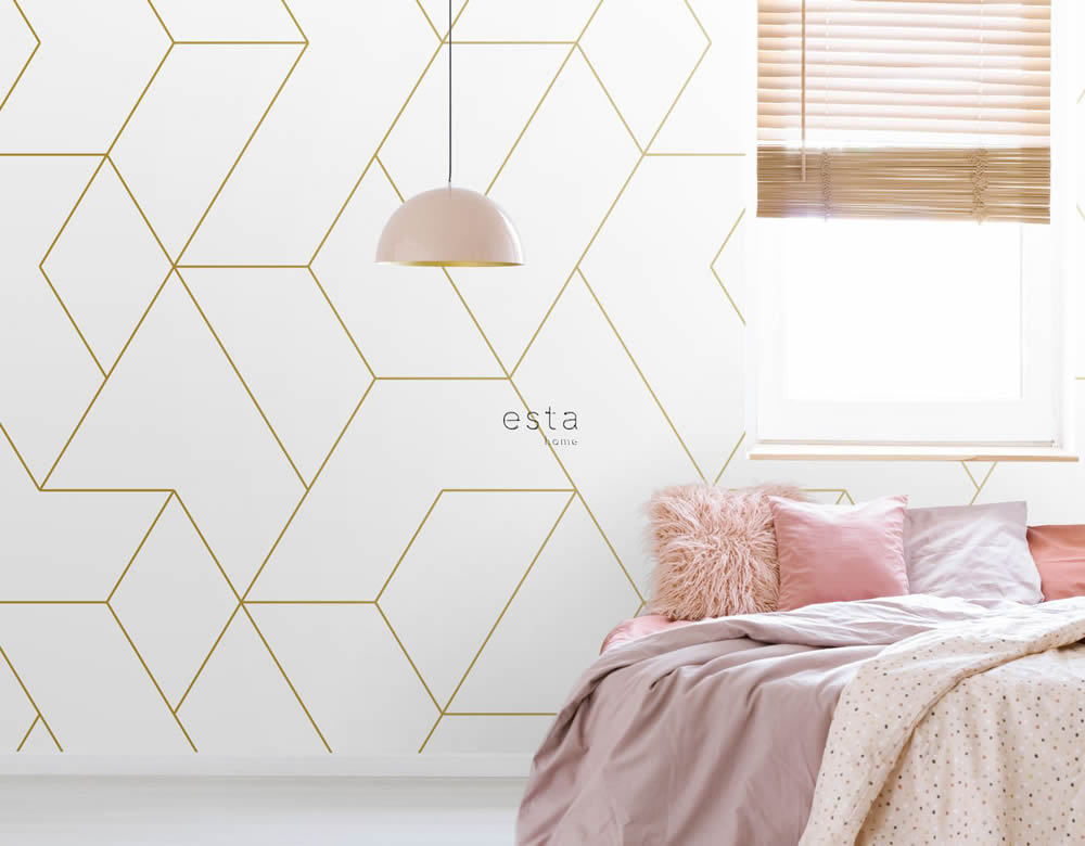 Wandbild mit goldenen Linien weiß Vlies 200 x 279 cm 158962