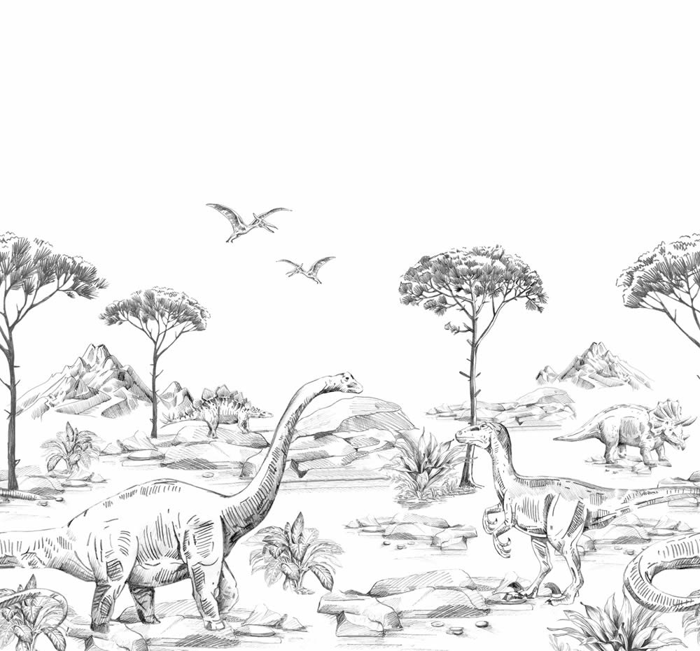 Dinosaurier Steinzeit Wandbilder schwarz und weiß Woodland Rasch Textil 159063