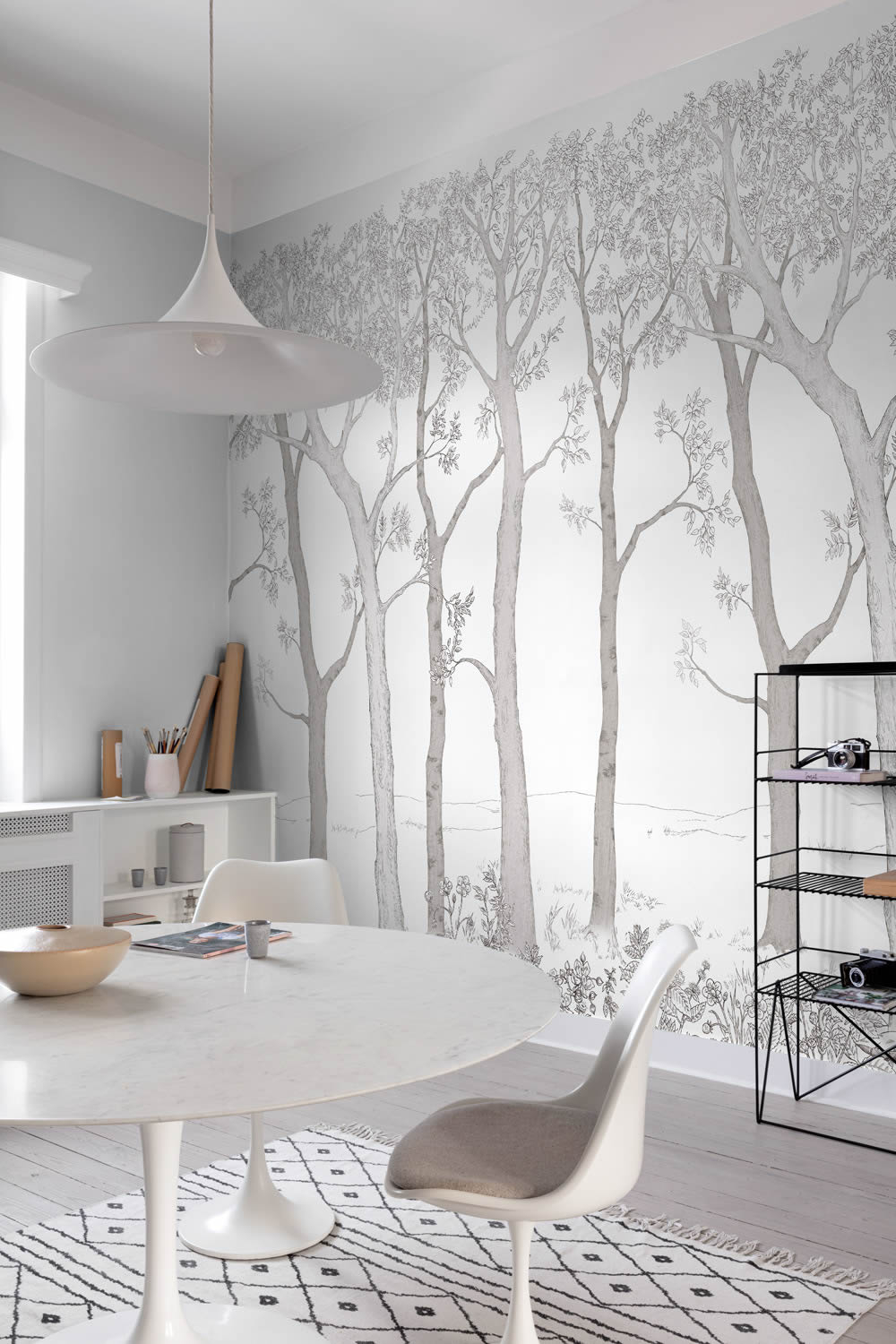 Fototapete 159 x 280 cm Wald Bäume Japandi weiß ML1701