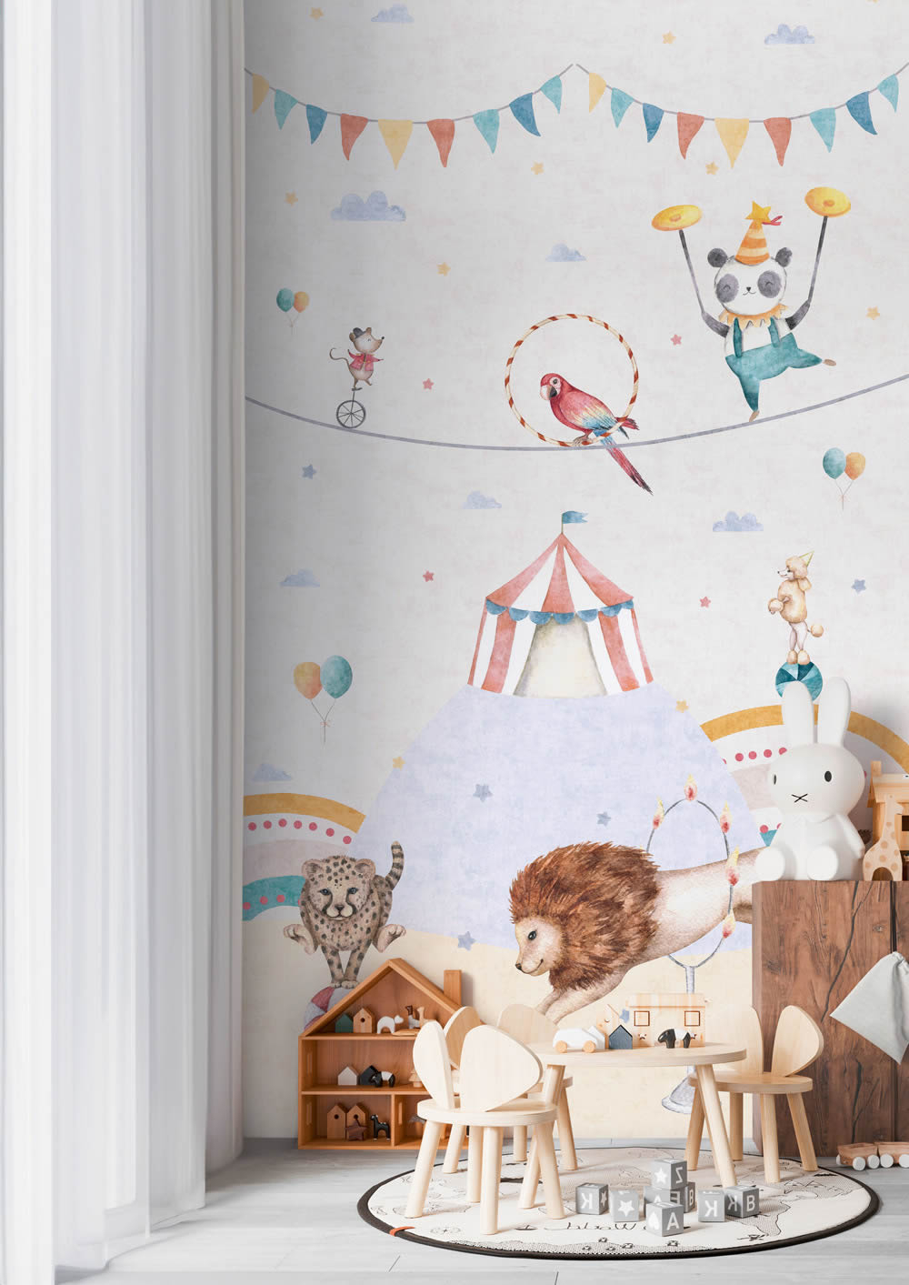 Wandbild Zirkus in der Manege Löwe Pudel Vlies farbenfroh 770721-8-770721