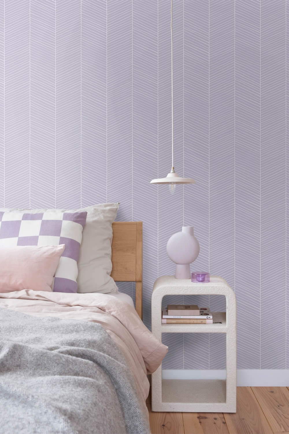 Non-woven wallpaper graphic Scandi line pattern purple 139451