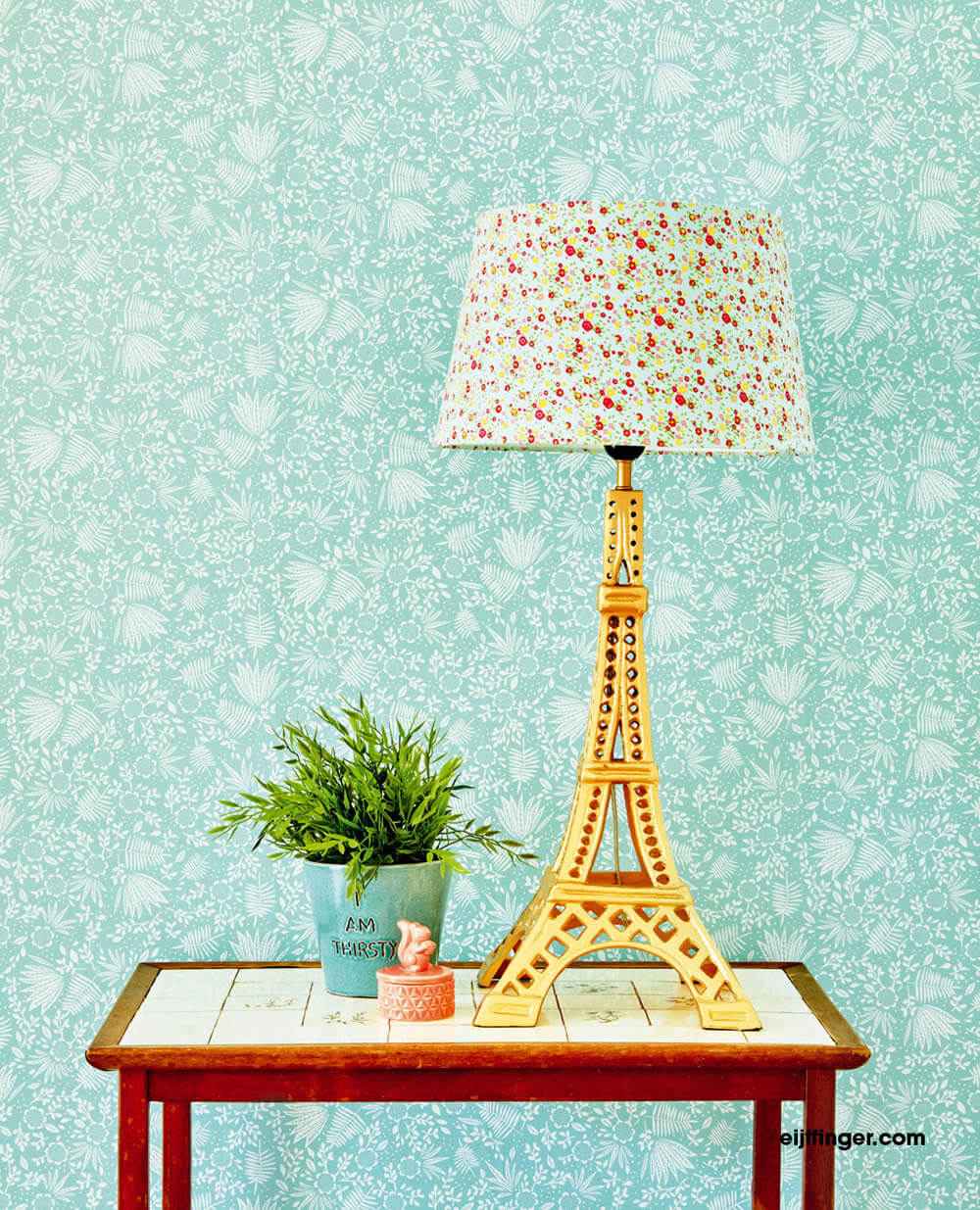 Aquamarine blue leaves non-woven wallpaper-55-383542