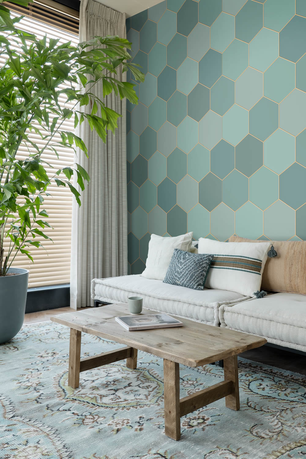 Waben Wandbld geometrisch petrol Vlies 150 x 279 cm 158958