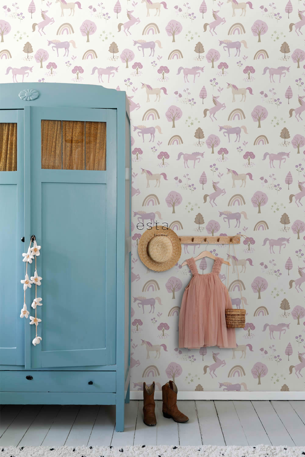 Einhörner Tapete Märchen Regenbogen Vlies lila 139504