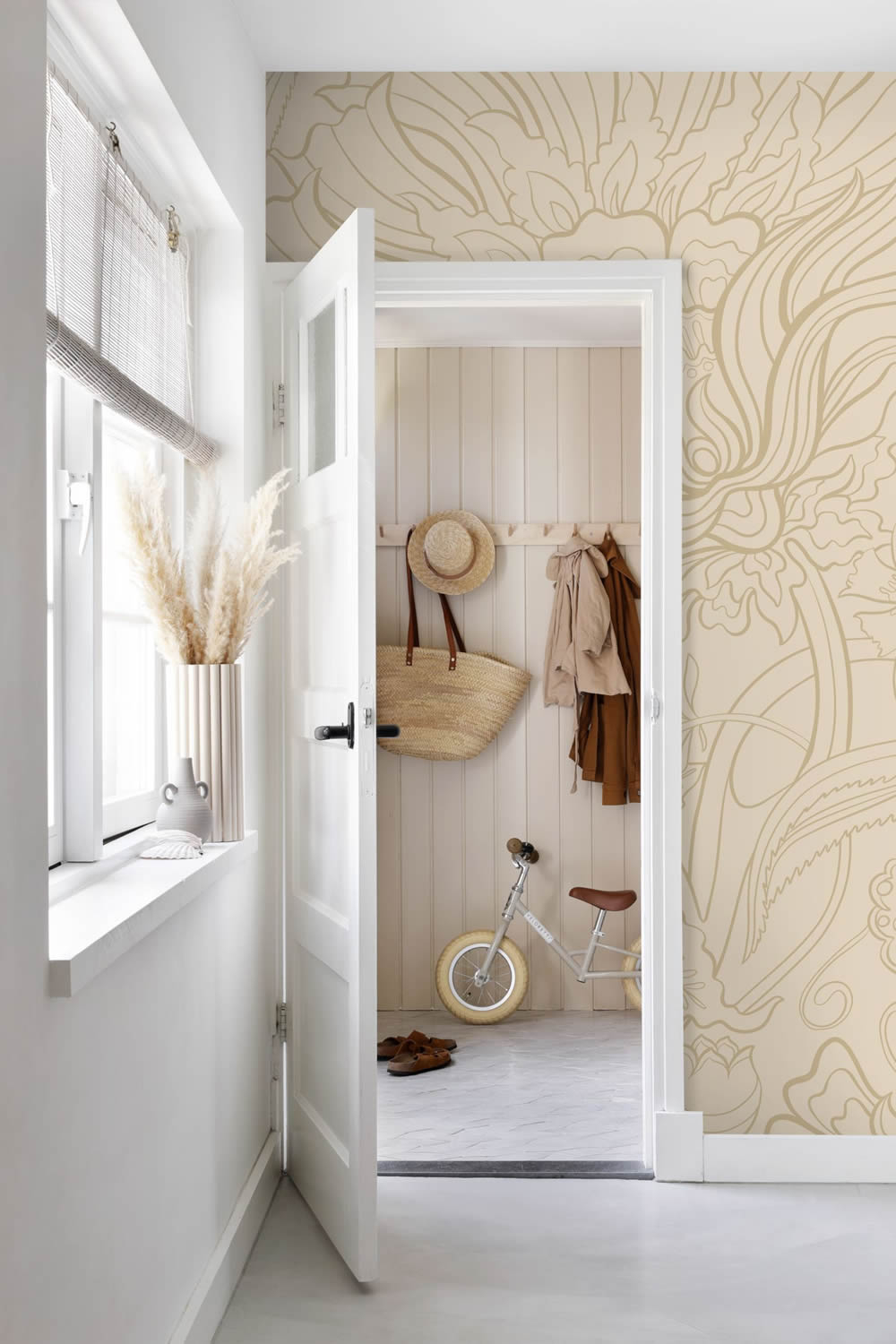 200 x 279 cm mural floral pattern line art beige 159411