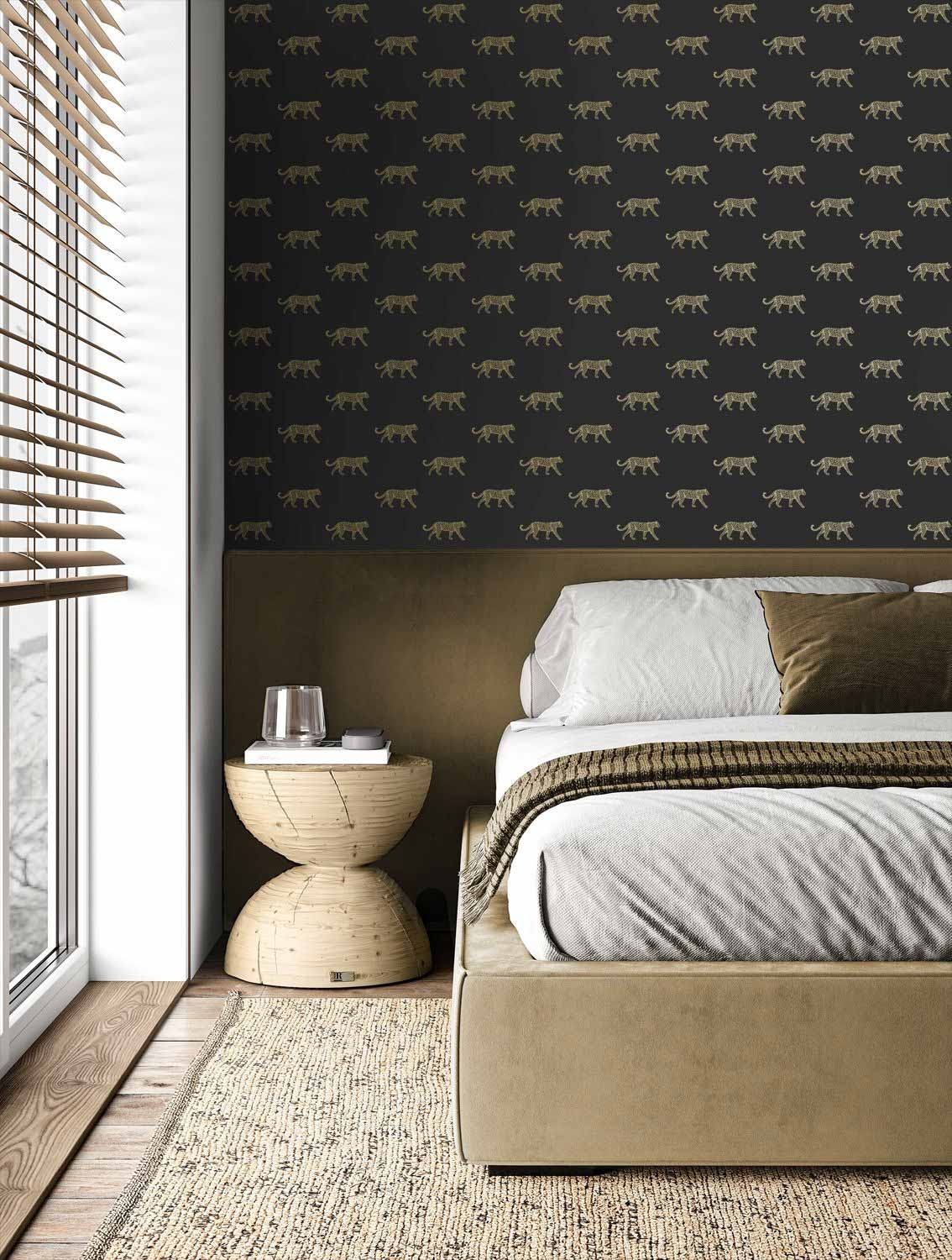 Tapete Vliestapete goldene Leoparden schwarz 347686