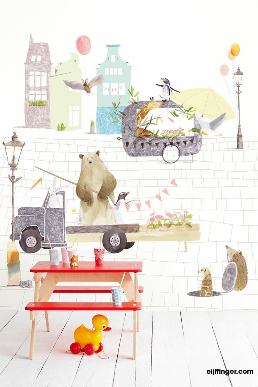 Animals Market Cream-White Mural-55-364163