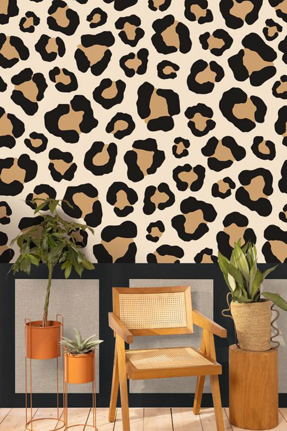 Wandbild L Leopard Mustetapete Tiermuster glatt beige schwarz PMW105171004